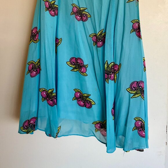 Vintage Betsy Johnson Size large 100% rayon, fully lined Turquoise Cherry Print - Picture 1 of 6
